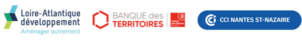 Logos de la CCI, de la Banque des territoires et de Loire-Atlantique développement, les trois actionnaires de Centralités 44